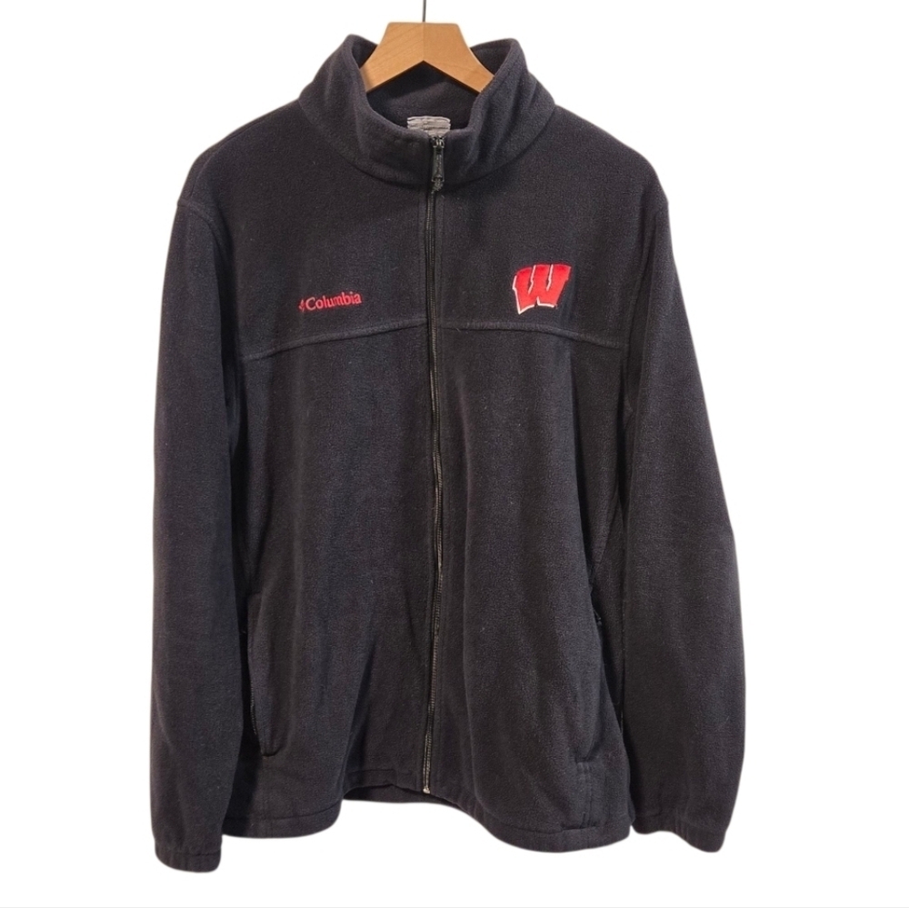 Columbia Black Fleece Embroidered Wisconsin Badgers Full Zip-Up Jacket XL Tall